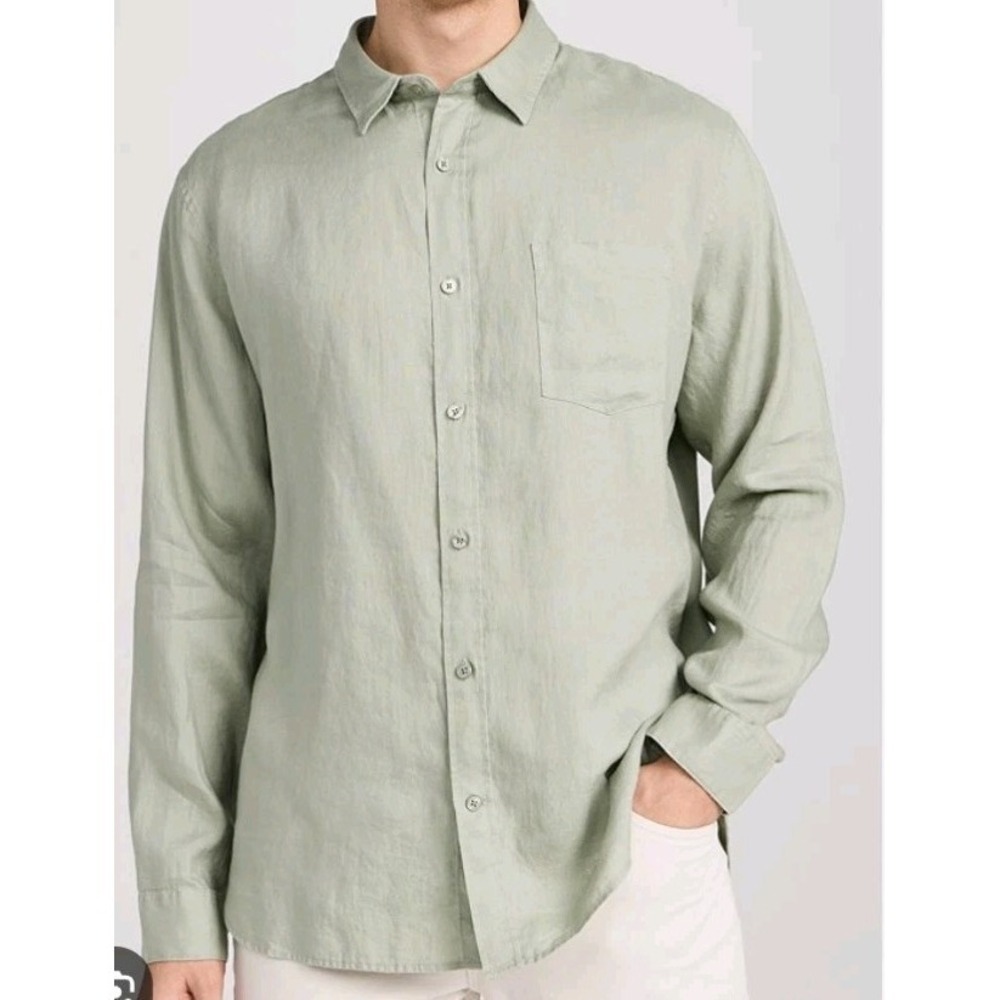 VINCE Mens Shirt XXL Solid Light Green Button Up Long Sleeve 100% Linen NWT